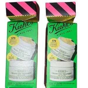 Kiehl's Creamy Eye Treatment Duo Green Packaging with Pink and Black Accents